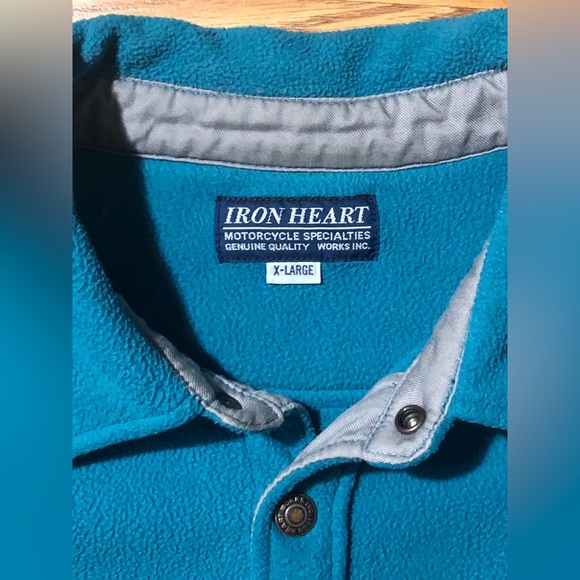 Iron Heart CPO Micro Fleece Flannel Shirt Mens XL Button Up Turquoise Blue - Picture 3 of 10